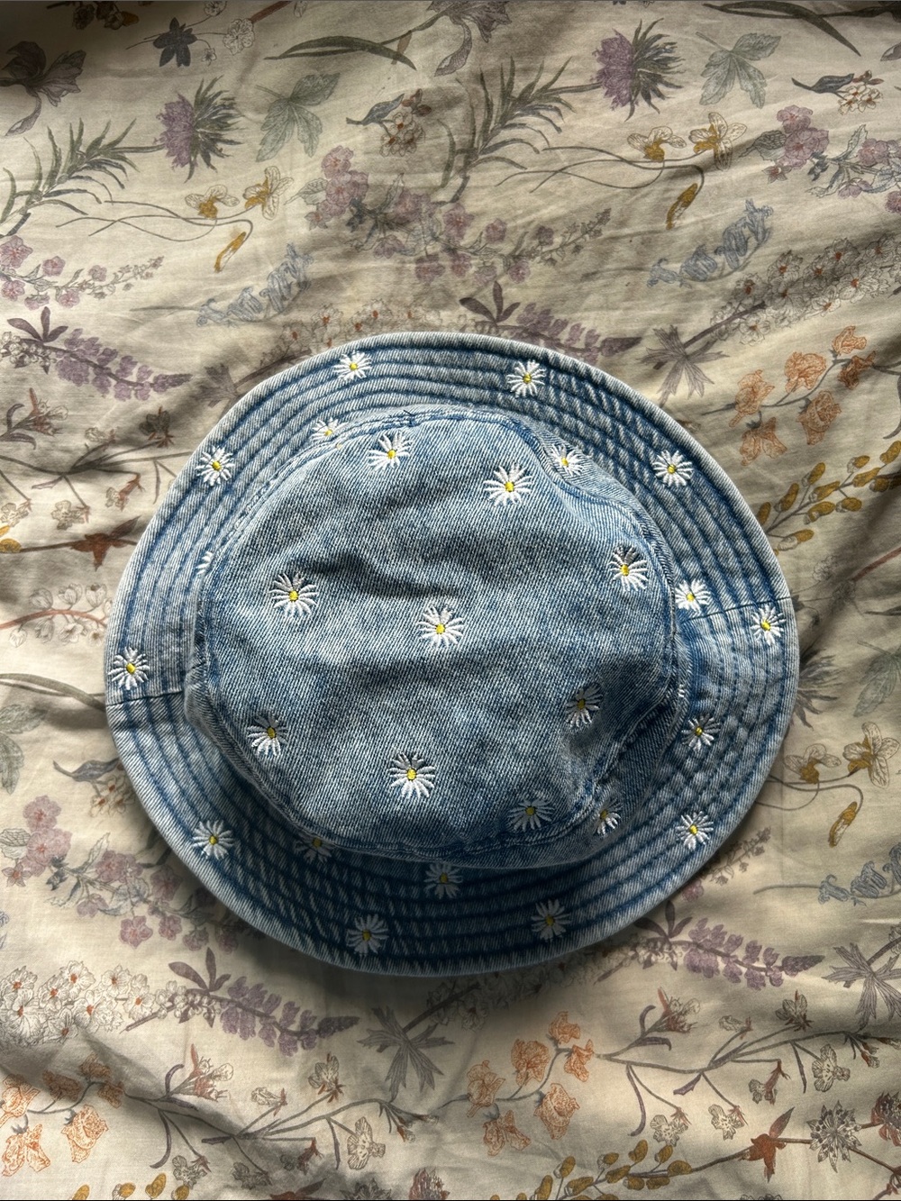 American Eagle Outfitters Light Blue Denim Daisy Bucket Hat